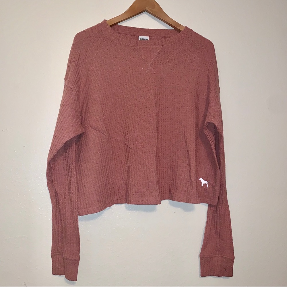 3 for $12🛍 PINK Waffle Knit Long Sleeve Crop Top